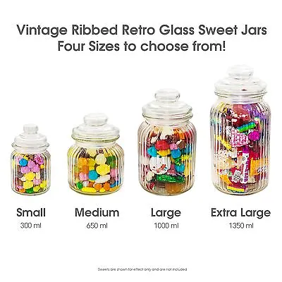 £11.95 • Buy Unowall Vintage Ribbed Glass Sweet Jars & Lids Candy Food Storage Wedding Favour