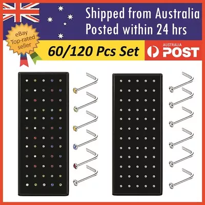 $5.70 • Buy 60PCS Stainless Steel Crystal Nose Studs Straight Nose Pin Set Piercing Ring