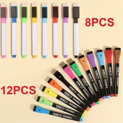 8/12PCS Magnetic Dry Erase Markers Whiteboard Pens For Planning Calendar Boards • £3.01