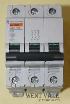 £26.55 • Buy Merlin Gerin Multi 9 - C60HB320 - 20a Type B Triple Pole MCB Used