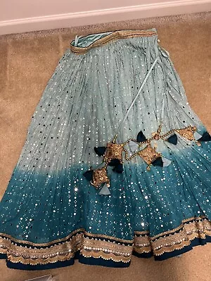 Lengha Choli For Women Stitched Size S Blue And Green Embroy Lengha Mirror Work • $250