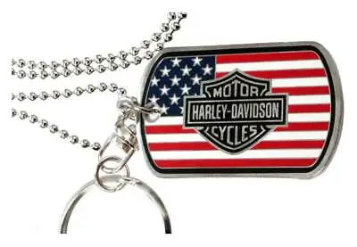 Harley-Davidson Military Flag Bar & Shield Dog Tag Chain & Key Ring 8003494 • $12.95