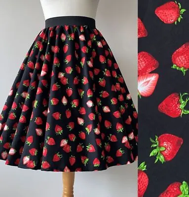 1950s Full Circle Skirt Strawberry Print All Sizes - Rockabilly Strawberries Red • £32.99