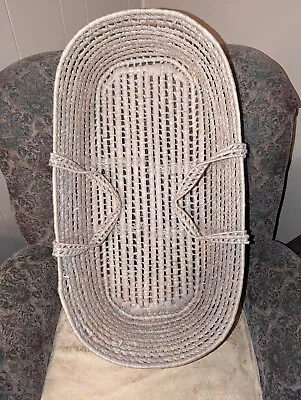 Vintage Antique Wicker Baby Bassinet Basket Bed Cradle Crib Handles 31.5x17. • $60