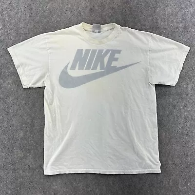 VTG Nike Shirt Mens Large White Gray Swoosh Logo Graphic Short Sleeve 90s • $4.95