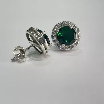 Round Emerald Diamond Halo Stud Earrings 14K Gold Plated Silver Lab-Created 2Ct • $89.99