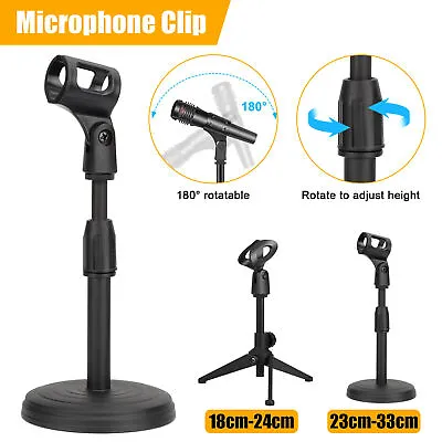 Adjustable Desktop Microphone Lifting Stand Portable Mini Round Base W/ Mic Clip • $7.88