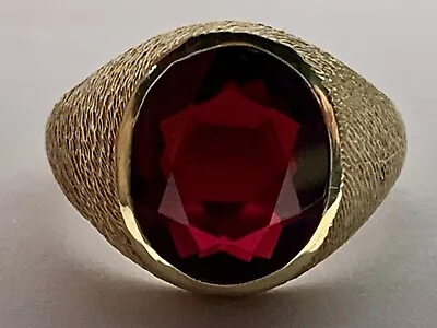 Men’s Ruby Ring Lab-created Ruby Solid 10k Yellow Gold Estate Vintage Antique • $495