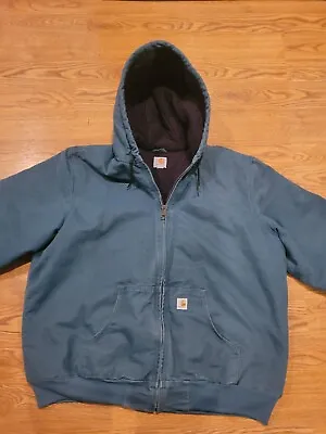 Carhartt WJ130-443 Teal Duck Canvas Quilted Insulated Jacket XXL Rare • $27