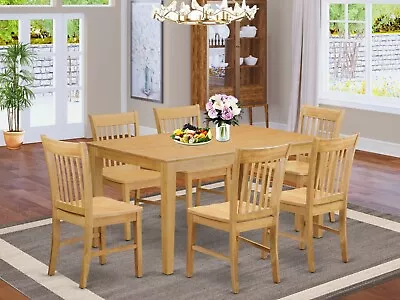 7pc Capri Dinette Kitchen Dining Table + 6 Norfolk Wood Seat Chairs In Light Oak • $895