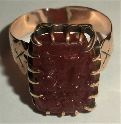 $575 • Buy ANTIQUE 1850 - 1870 VICTORIAN 10K GOLD CARNELIAN WOLF FOX SIGNET CREST RING Tuvi