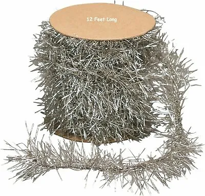 Christmas Silver Tinsel Garland 12 Feet Vintage Style For Decorating Or Crafting • $10.95