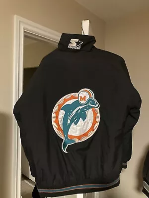 Vintage Miami Dolphins Starter Jacket 90’s NFL Small Parka Black Bomber • $34.99