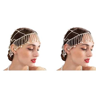 £13.62 • Buy For Head Chain Jewelry Boho Headband Pearl Crystal Tassel Chain Hair  Bridal
