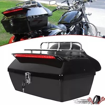 Black Motorcycle Trunk Tail Box Luggage Case Top Rack For Honda Harley Kawasaki • $89.50