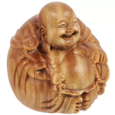 Hand Carved Wooden Laughing Buddha Miniature Figurine For Zen Garden Decoration • £12.49