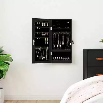 Mirror Jewellery Cabinet With LED Lights Wall Mounted Black • £127.79