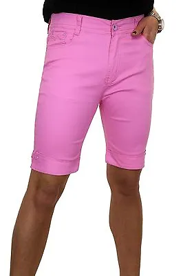 £11.19 • Buy Ladies Chino Skinny Shorts Stretch Jeans Style Diamante Cuff Pink NEW 10-18