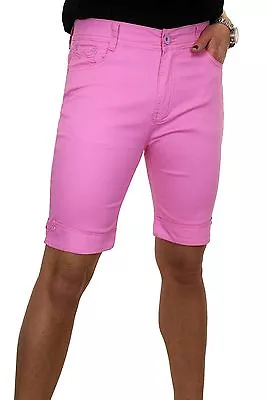 £11.19 • Buy Ladies Chino Skinny Shorts Stretch Jeans Style Diamante Cuff Pink NEW 10-18