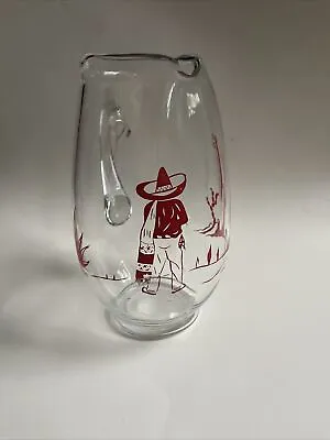 Vintage Glass Pitcher Mexicana Southwest Cactus Desert Sombrero Mexico 10” T • $20