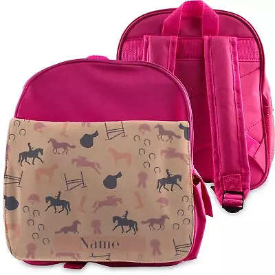 Personalised Kids Pink Backpack Horse Riding Design Customise With Any Name • £21.95