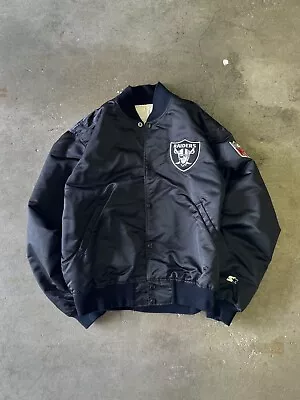 Vintage NFL OAKLAND RAIDERS STARTER SATIN BOMBER JACKET -SIZE L • $100