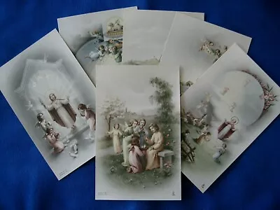 $11 • Buy Lot Of 6 Pretty Catholic Antique Vintage LARGE HOLY CARDS Old Italian Art #C33