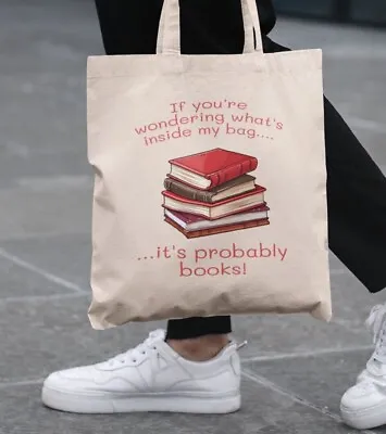 Book Lovers Tote Bag.  Funny Library Books Shopping Bag It's Probably Books Gift • £8.79