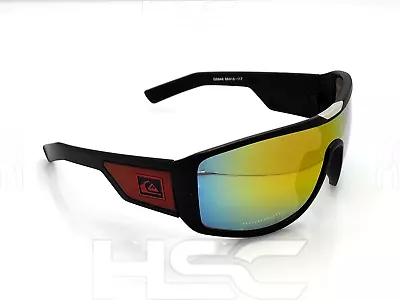 Quiksilver Sports Wrap Shield Sunglasses Black Red Frame Orange Mirror Lens • $25