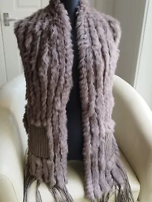 DERHY Designer Light Brown Rabbit Fur/ Knitted Acrylic Women's Vest • £49