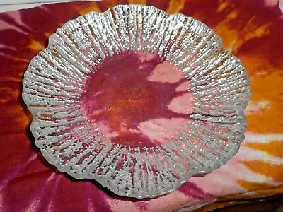 Vietri Rufolo Glass Platinum Textured Bottom Canape Plate Oval Serving Bowl Ice • $28.49