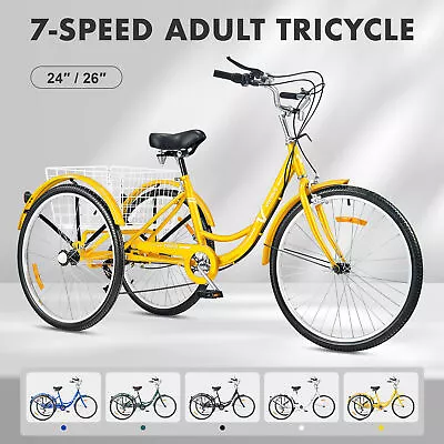 VIRIBUS 24 /26  7-Speed Adult Tricycle 3-Wheel Bike Cruiser Trike Bicycle Basket • $188.99