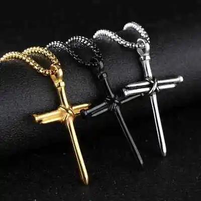 3 Nail Cross Pendant Necklace - Alloy Metal 3 Colors 24  Rounded Box Chain • $8.99