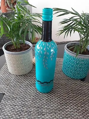 £6.50 • Buy Hand Painted Tall Glass Bottle Home Table Centerpiece Flower Vase Green Original