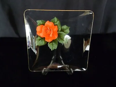 Vintage Chance Red Rose Design 5.5  Square Glass Plate/Dish • £2.50