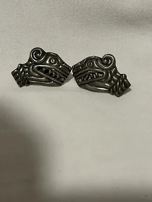 Antique Mayan Aztec Glyph Taxco Sterling Silver  Dragon Screwback Earrings • $125
