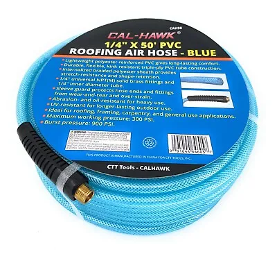 1/4  X 50' Air Hose 50 FT Flexible Braid Roofing Clear Blue PVC NPT 300 PSI • $24.99