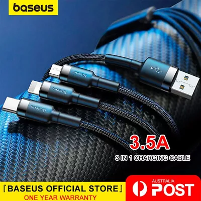 Baseus 3 In 1 Fast Charger Cable USB For Apple Samsung Type-C Micro Braided Cord • $9.89