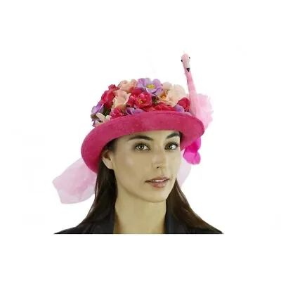 Women's Floral Derby Hat Costume Masquerade Mask Accessory W/ Flamingo [Pink] • $39.95