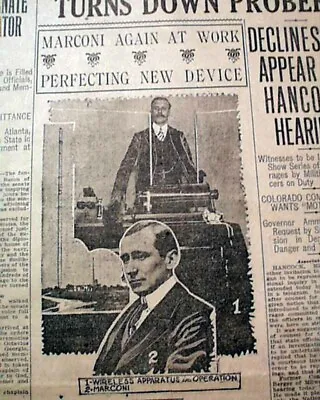 GUGLIELMO MARCONI Wireless Radio Electric Lamp Invention Revealed 1914 Newspaper • $44