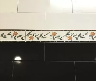 £1.40 • Buy Decorative Black & White Floral Desiqn Ceramic Border Tiles 70x200mm Wall Tiles