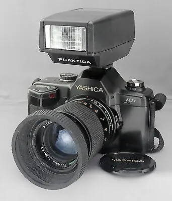 Yashica 108 Multi Program 35mm Film Camera + 35-70mm Zoom Lens + Praktica Flash • £15