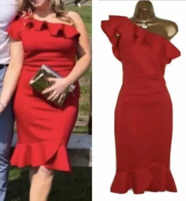 Lipsy Red Bodycon Dress 12 Occasion Wedding Party Evening Abbey Clancy • £28.99