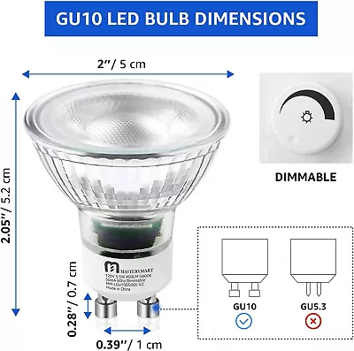 LED GU10 Spotlight Light Bulbs 50 Watt Equivalent 5.5W Dimmable 2 Pack • $0.99