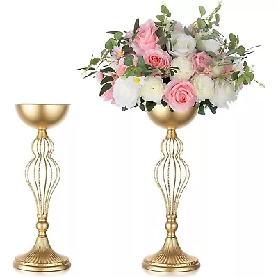 New Tall Metal Gold Wedding Centerpiece Flower Vases/Stand With Pot 24  Set Of 2 • $25.88