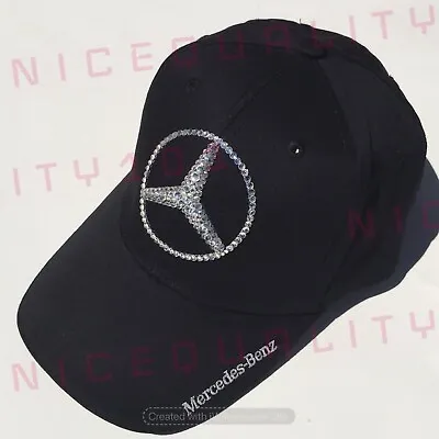 Mercedes Benz Made With Swarovski Crystals Black Hat Cap Adjustable • $59.99