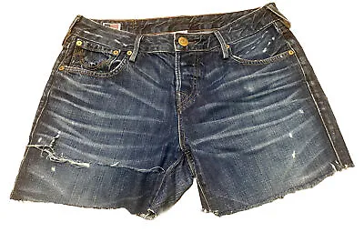True Religion Distressed Destroyed Vintage Dark Blue Jean Shorts Size 29 • $20