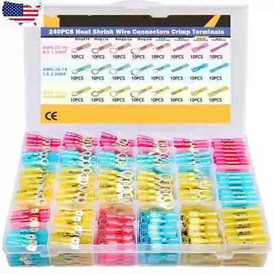 240pcs Heat Shrink Marine Automotive Terminals Waterproof  Wire Connectors Kit • $19.79