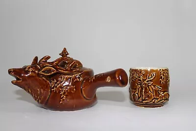 Vintage Japanese Art Ceramic Teapot Kyusu With Depictions Of Deer & Maple Leaves • £96.50