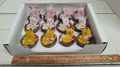 Vintage Chenille Bunny Pipe Cleaner Easter Bunnies In Nests 1 Doz In Orig Box  • $25